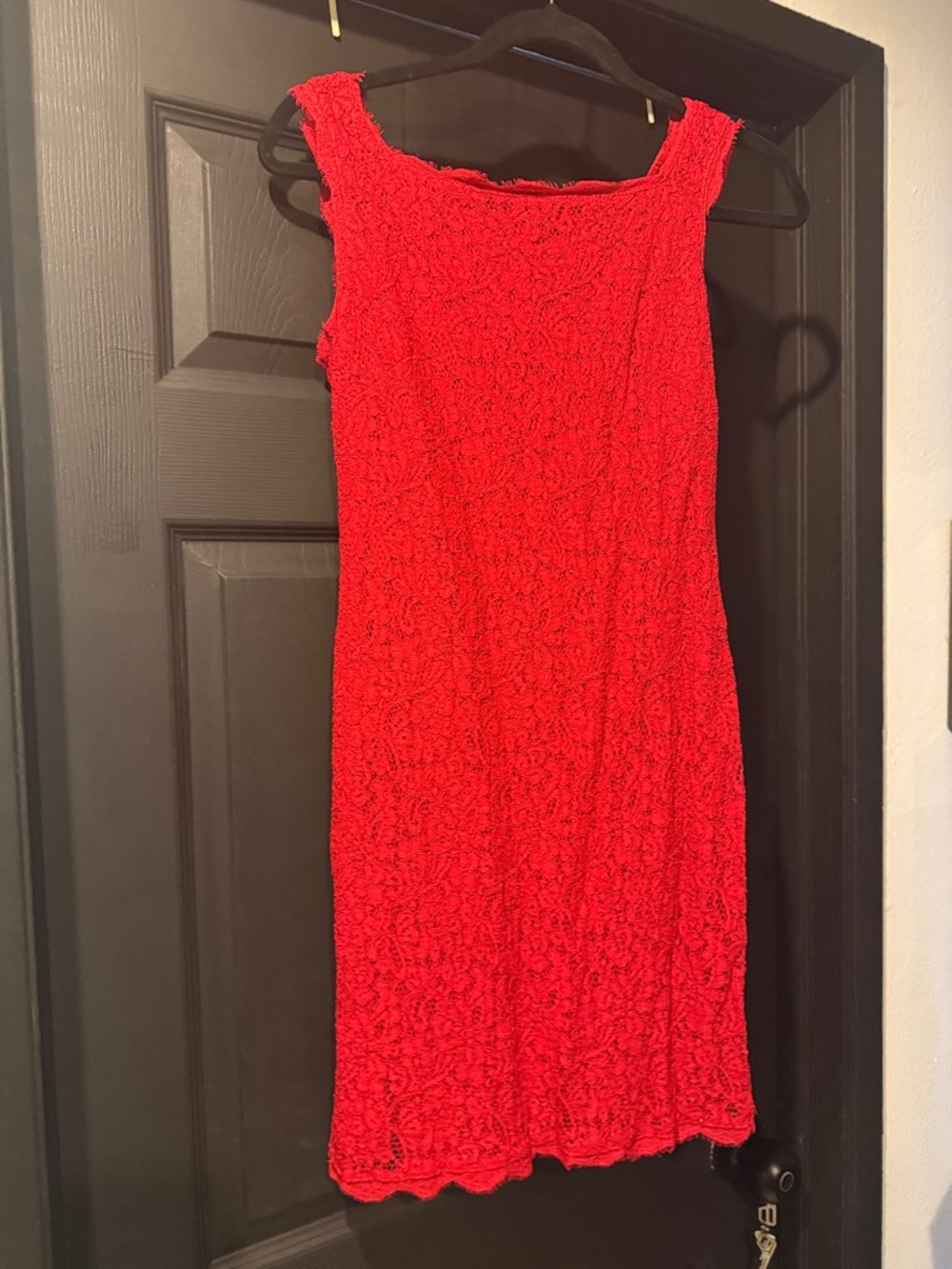 Adrianna Papell Red Lace Midi Sheath Dress